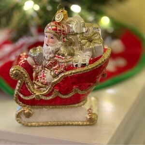 Juliska Santa Sleigh Ornament in Red and Gold